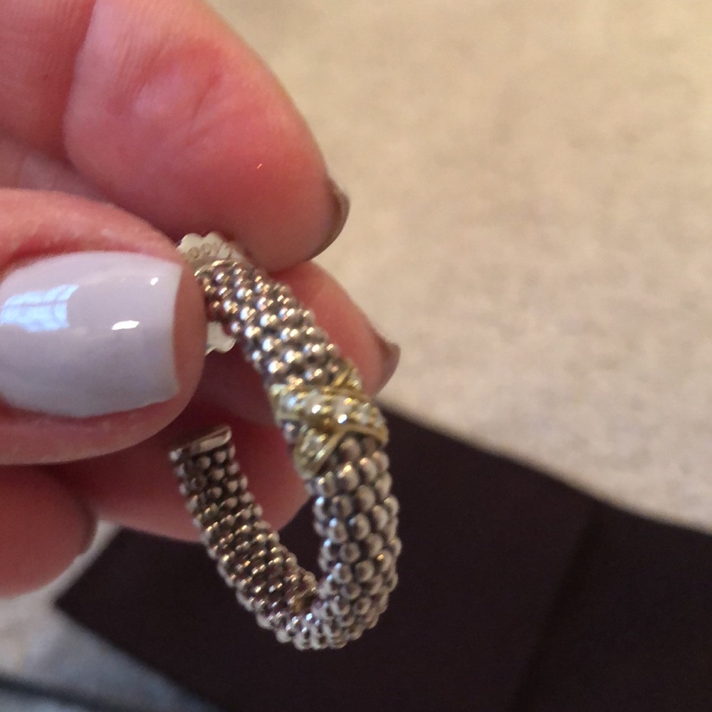 Designer Lagos caviar hoop earrings with diamonds